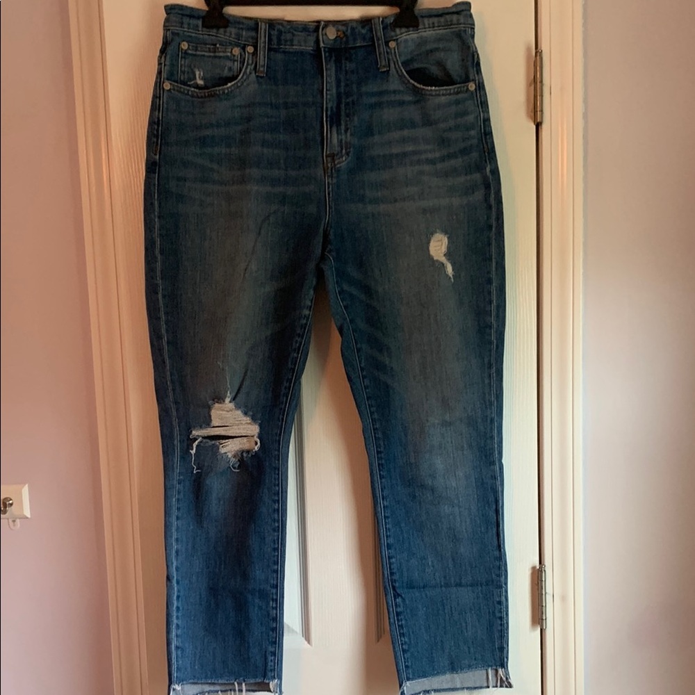 Madewell Blue Cropped Ankle Jeans with Modern Distressing